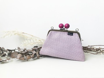 灰灰粉與藍交織 大木珠 口金包 手拿包 化妝包 肩背包 隨身包