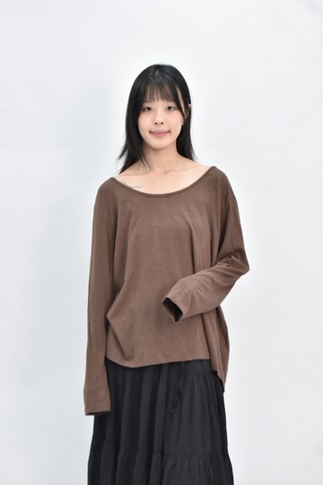 (2XL) jussy 棉質圓領棕色長袖上衣