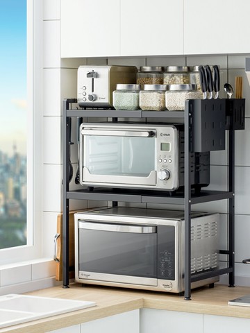 可伸縮廚房置物架微波爐烤箱架子家用雙層臺面桌面電飯鍋收納支架