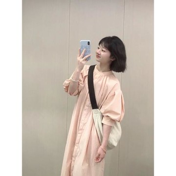 裙子女夏季法式Polo領泡泡袖襯衫連衣裙寬松顯瘦小個子高級感炸街