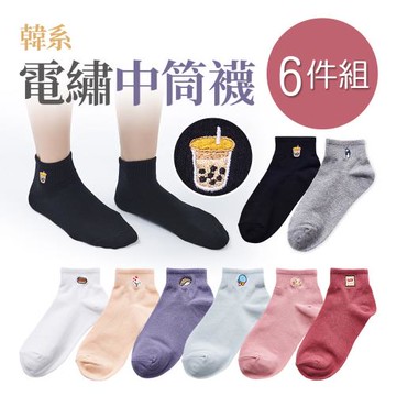 【ONEDER】刺繡長襪 電繡圖案長襪 款式隨機 6雙組(GK-A301~GK-A308)