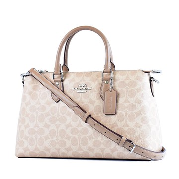 COACH Georgia 緹花LOGO防刮拉鍊手提斜背二用包-灰褐