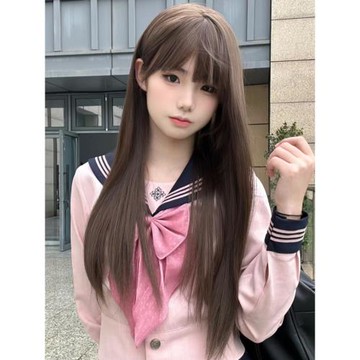 纖韻佳人假發女長發空氣劉海自然全頭套冷棕色長直發圓臉jk洛麗塔
