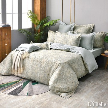 【Great Living格蕾寢飾】義大利La Belle 米歐之歌 特大純棉四件式防蹣抗菌吸濕排汗兩用被床包組