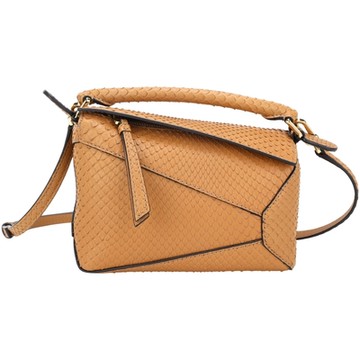 LOEWE 羅威 Puzzle 迷你款 幾何切線特殊皮革手提/斜背拼圖包(棕色)