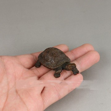 復古做舊 實心純銅紫銅烏龜小擺件 銅雕回紋龜 茶寵 銅器 小擺件1入