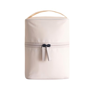 iSFun 可拆多隔收納化妝包 米色 圓柱立體手提 附可拆卸小袋  19 x 13 x 10cm  1個