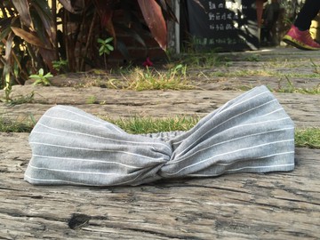 普洱 / 綠 條紋 / 寬版 鬆緊手工髮帶