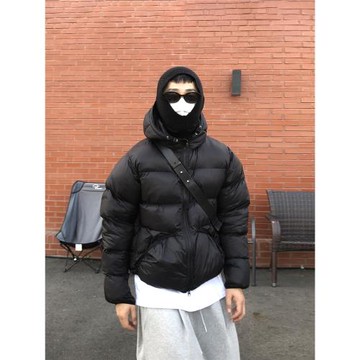 黑色連帽棉衣外套男秋冬款高級感棉襖短款面包服蓬松防風棉服夾克