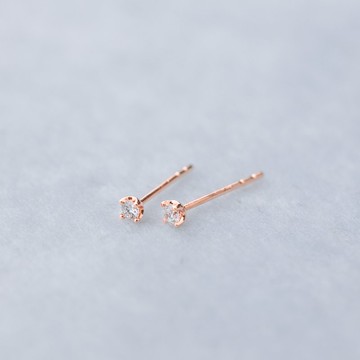 【送禮首選最佳禮物】18K玫瑰金 鑽石 真鑽 細爪鑲耳環