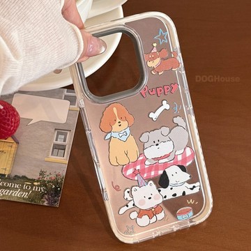 台灣出貨❤個性卡通小狗插畫適用蘋果16手機殼14透明iPhone15promax防摔11軟