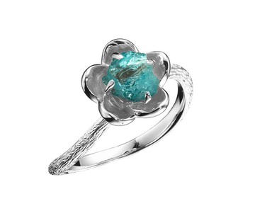 海藍寶原石14k金梅花求婚戒指 植物原礦訂婚戒指 立體花朵單石戒