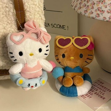 🍀臺灣出貨🍀卡通遊泳圈夏威夷掛件毛絨黑皮公仔玩偶書包掛飾鑰匙扣禮物