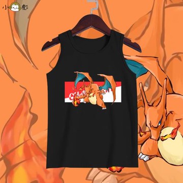 精靈寶可夢噴火龍御三家噴火蜥蜴無袖t恤衫男女兒童學生純棉背心