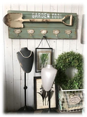 法式復古做舊大掛鉤 配活動鐵鏟 經典墻飾 花園裝飾壁掛懷舊風格1入