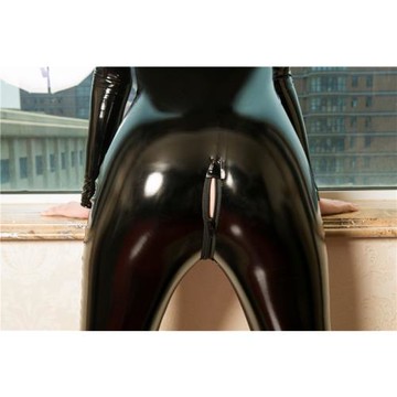 新款鏡面油亮皮亮大碼拉鏈緊身漆皮皮尤連身連體衣特務女睡衣女PU