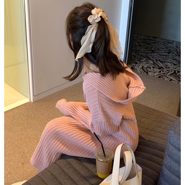 慵懶風連帽毛衣裙女外穿2020年秋冬新款寬松加厚中長款針織連衣裙