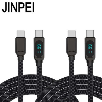 【JINPEI 錦沛】2組入 1.8米Type-C to Type-C 100W PD快速充電線 顯示電流 編織線 黑色 (JCC-031B)