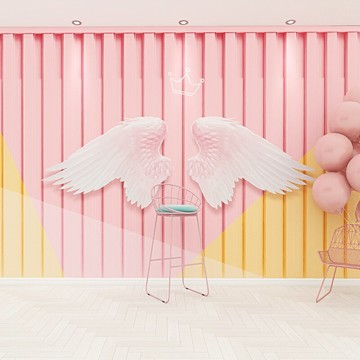 定制3d集裝箱漸變粉色羽毛翅膀網紅少女心拍照背景健身房舞蹈壁紙