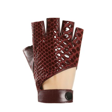 【巴黎精品】現貨+預購 真皮手套半指手套-露指挖空蛇皮紋羊皮女手套3色p1bb40