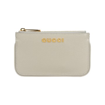 GUCCI 金色Logo 皮革拉鍊鑰匙包/零錢包(灰色) 790102 0OP0N 1440