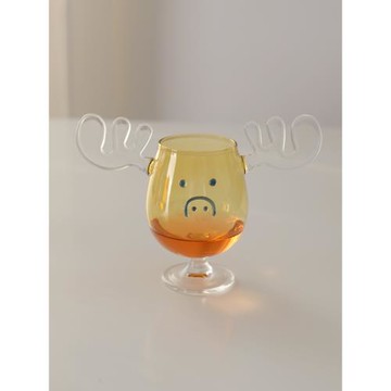 卡通彩色玻璃麋鹿杯玻璃馴鹿杯鹿角杯子葡萄酒杯高腳杯圣誕節禮物