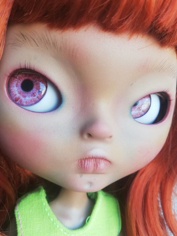 Blythe 訂製娃娃雕刻臉部，Blythe OOAK，深膚色紅髮，亞洲 Blythe