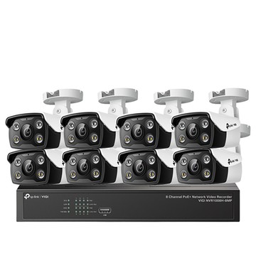 TP-Link 昌運監視器組合 VIGI NVR1008H-8MP 8路 NVR 網路監控主機+VIGI C340 VIGI 4MP戶外全彩槍型網路攝影機*8