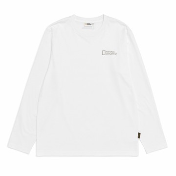 男女同款 BRIM 小LOGO 長袖T恤 - 白色