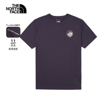 【The North Face 官方旗艦】北面男款紫色FLASHDRY速乾簡約印花短袖T恤｜8GZVG5O 排汗衫