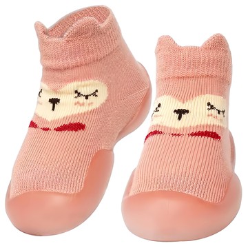 寬頭防滑透氣膠底學步鞋 柔軟鞋底 彈性襪口不易鬆脫  12.5cm  高筒愛心粉貓