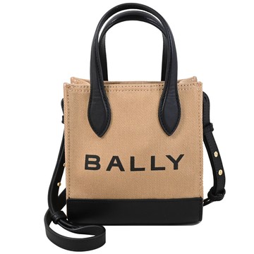 BALLY 6314827 BAR XS 品牌LOGO帆布皮革手提/肩背包.卡其/黑