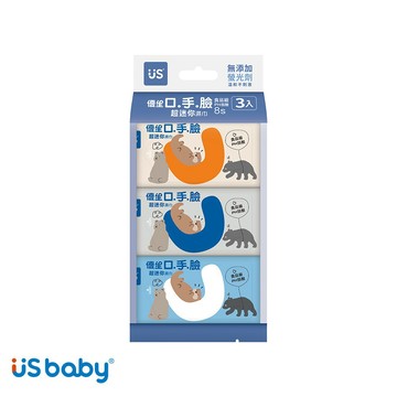 【US 優生】口手臉超迷你濕巾8抽3入/包