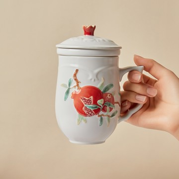 乾唐軒活瓷 | 石榴喜果三件杯 / 附茶漏 / 牙白彩釉 430ml