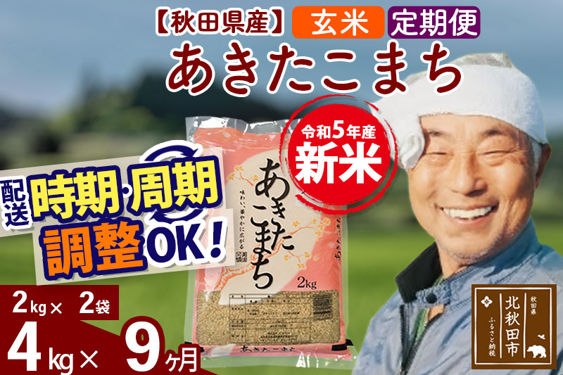 《定期便9ヶ月》＜新米＞秋田県産 あきたこまち 4kg(2kg小分け袋) 令和5年産 配送時期選べる 隔月お届けOK お米 おおもり|oomr-20209