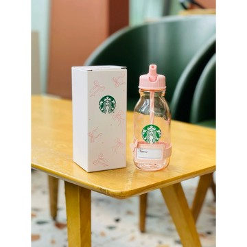 星巴克25夏新品星動告白系列粉色可愛蝴蝶結奶瓶造型塑料吸管杯子
