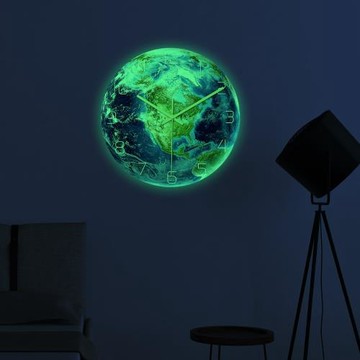 Clock086 夜光地球掛鐘北美洲 亞克力材質靜音機芯家居裝飾墻鐘
