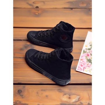 全黑加棉帆布鞋女ulzzang原宿保暖黑色工作鞋百搭舒適加厚小黑鞋