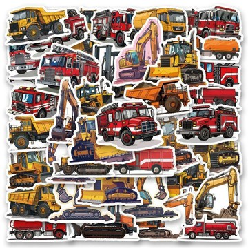🚚【臺灣出貨】110張卡通工程車挖掘機貼紙小汽車交通工具消防車塗鴉裝飾貼畫