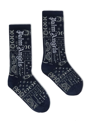 Palm Angels Kids - Astro Paisley jersey socks - kids - Cotton/Polyamide - III - Blue