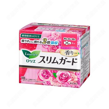 日本花王laurier 零觸感薄型 量多日用衛生棉 玫瑰香 25cm_18枚入