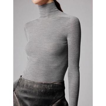 冬季無縫一體高領羊毛針織衫女法式內搭毛衣打底衫洋氣堆堆領上衣