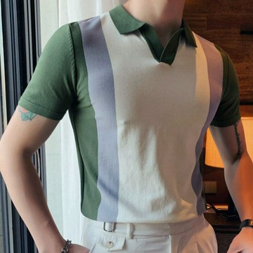 【巴黎精品】現貨+預購 男上衣POLO衫針織衫短袖襯衫針織T恤簡約高彈力修身休閒男裝-拼接撞色商務a1ho42
