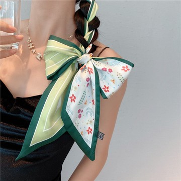 花朵小絲巾女長條復古法式綁包包多功能春秋絲帶百搭裝飾雙面發帶