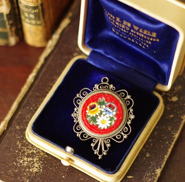 古董義大利馬賽克鑲嵌琉璃花墜子 CH198