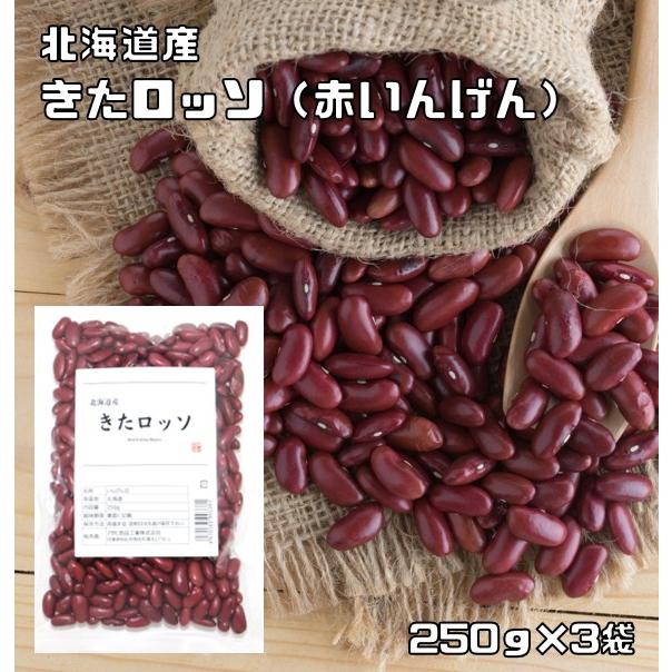 きたロッソ 250g×3袋 豆力 北海道産 （メール便）赤いんげん豆 新品種 レッドキドニー 国産 国内産 希少種 インゲン豆