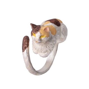 【Palnart Poc 官方正品｜4F】4FRN010 三花貓折手手 戒指｜日本製 慵懶收手手 職人手工著色
