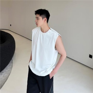 夏季暗黑系背心男小眾單邊雙頭拉鏈設計感韓版百搭痞帥無袖T恤潮
