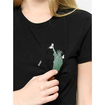 美式潮牌ripndip賤貓自由女神口袋中指貓寬松T恤男女情侶短袖上衣