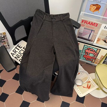 韓版新款寬鬆百搭毛呢休閒褲男秋冬季潮流墜感闊腿拖地長褲男